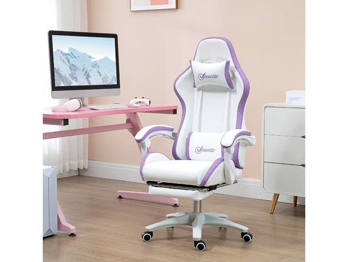 Vinsetto Chaise Gaming Ergonomique Inclinable 135° Blanc
