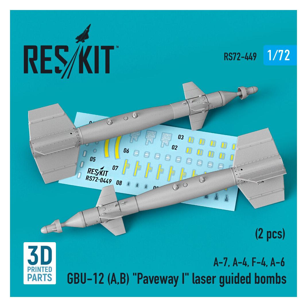 ResKit GBU-12 (A,B) Paveway I laser guided bombs (2 pcs) (A-7, A-4, F-4, A-6) (3D Printed) (RS72-0449)