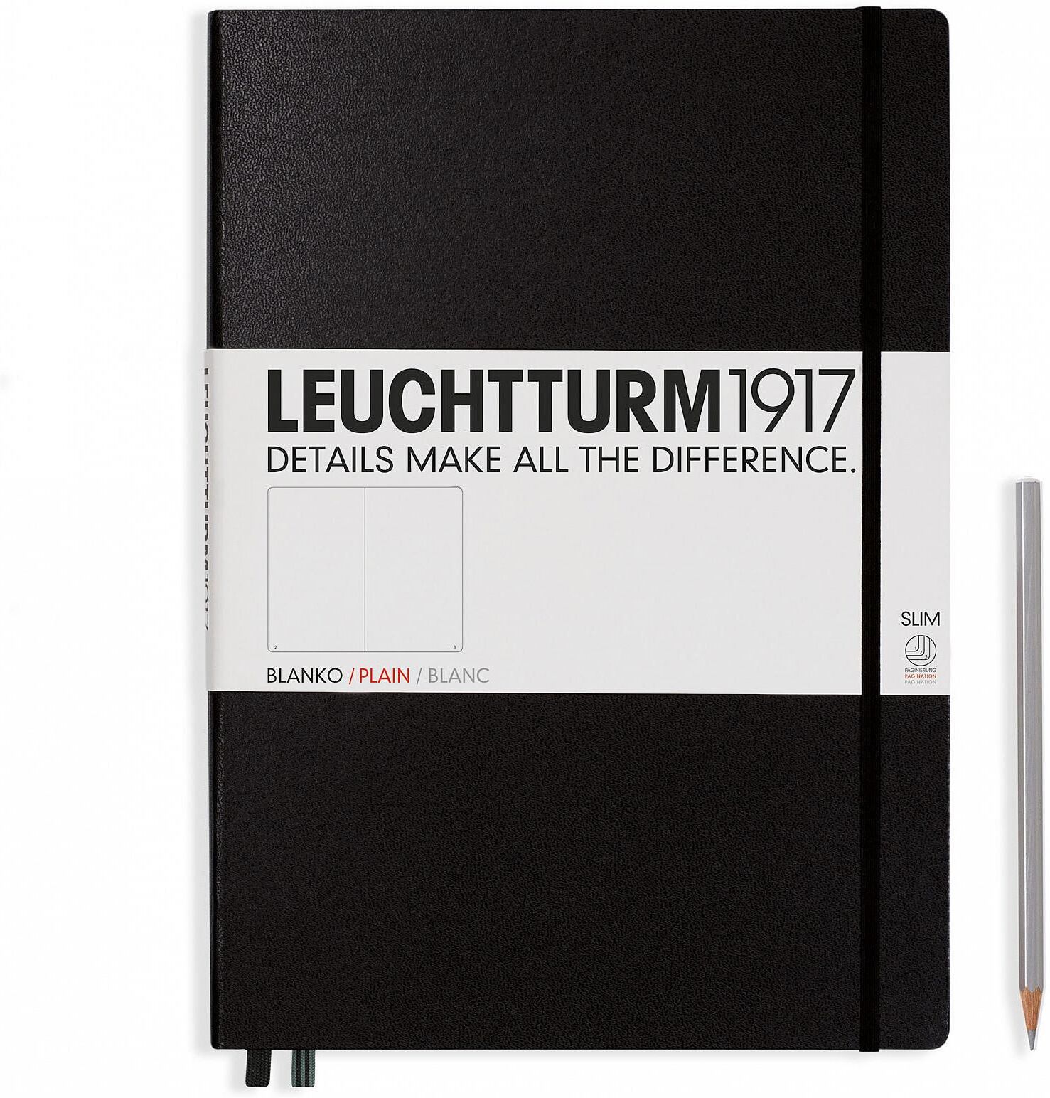 Notizblock "Leuchtturm Master Slim A4+", schwarz, B:22,5cm L:31,5cm, Schreibblöcke, Notizblock schwarz Einheitsgröße