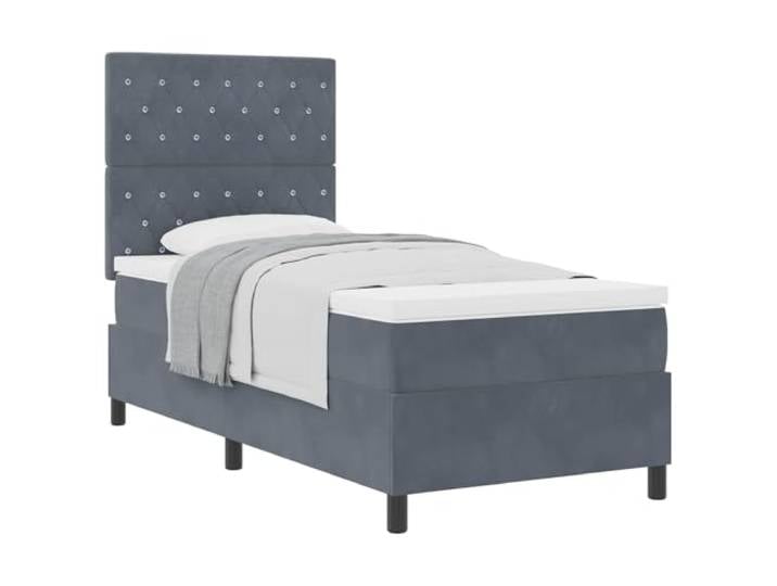 PUGYNBK Boxspringbett, Dunkelgrau, 90 x 190 cm, Samt Verstellbares Kopfteil, Massivholz, gefederte Federn, einfache Montage