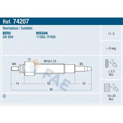 FAE Glühkerze 74207 für NISSAN