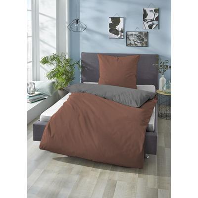 Wendebettwäsche BIBERNA "Alma in Gr. 135x200, 155x220 oder 200x200 cm", braun (kardinal), B/L: 155cm x 220cm, 1 Stk., 1 Stk., Linon, B/L: 80cm x 80cm, 2 Stk., Linon, Obermaterial: 100% Baumwolle, Bettwäsche, Wendebettwäsche, Bettwäsche aus...