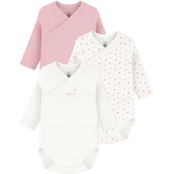 Petit Bateau 3er-Pack Wickelbodys langarm Herzen, natur | rosa, 50
