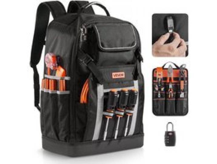 VEVOR Werkzeugrucksack, 56 Taschen, Werkzeug-Aufbewahrungstaschen mit geformtem Boden, Werkzeugtasche, Baustellenrucksack für Baustellen, Elektriker, Industrie, Reparaturen & Heizungstechniker