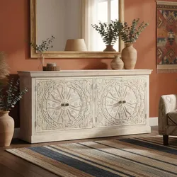 Kommode Massivholzkommode in Mangoholz Sandfarben 4 türig