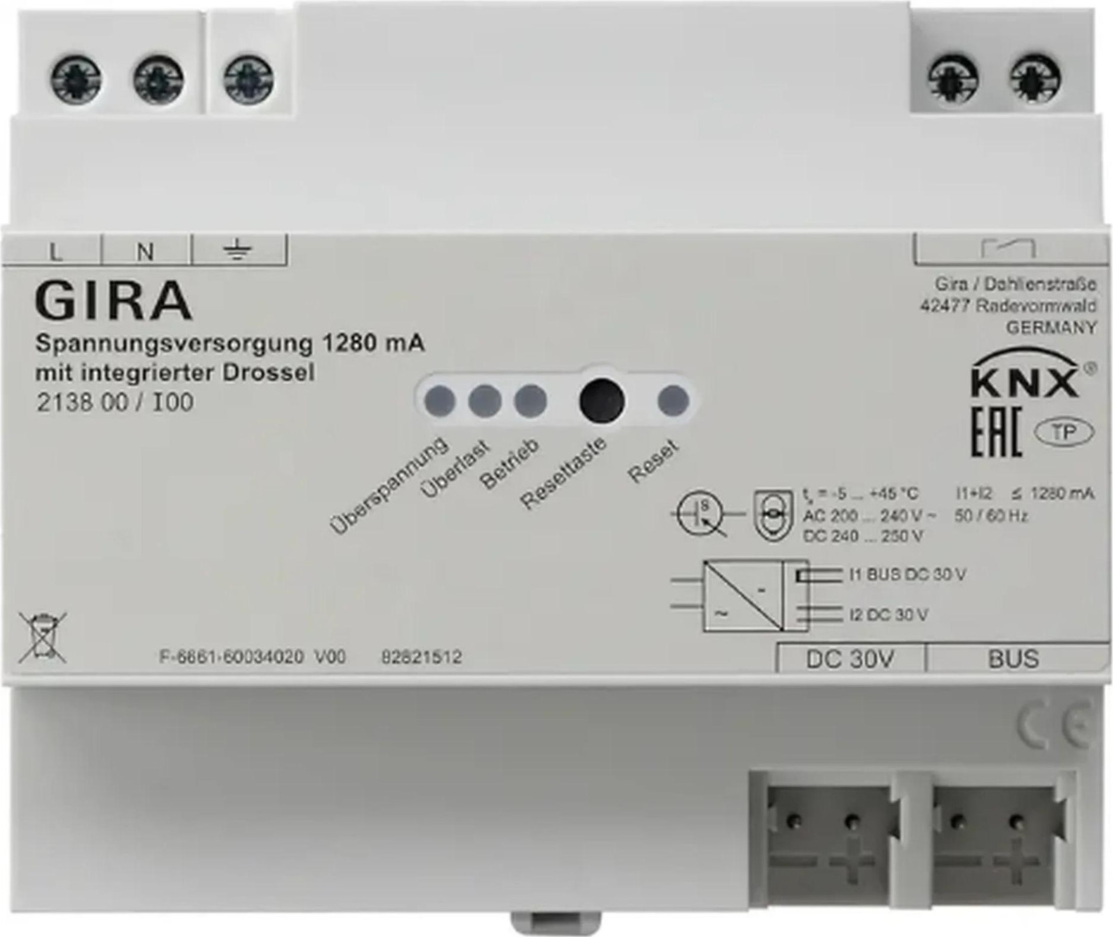 Gira KNX REG voeding met spoel, 1280 mA