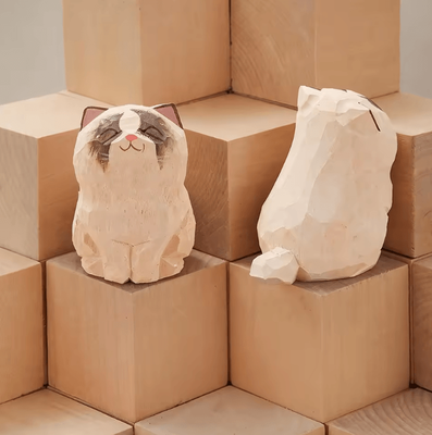 Inspire Curations Handcrafted Wooden Cat Figurine Cute Kitten Desk & Car Decor Ornament cat 08