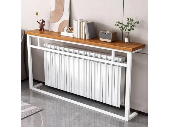 Heizkörperverkleidung & Konsolentisch für Hinter Dem Sofa Narrow Entryway Table with Wooden Board and Metal Frame, Space-Saving Storage Shelf for Living Room(White,160x20cm/63x7.9in)