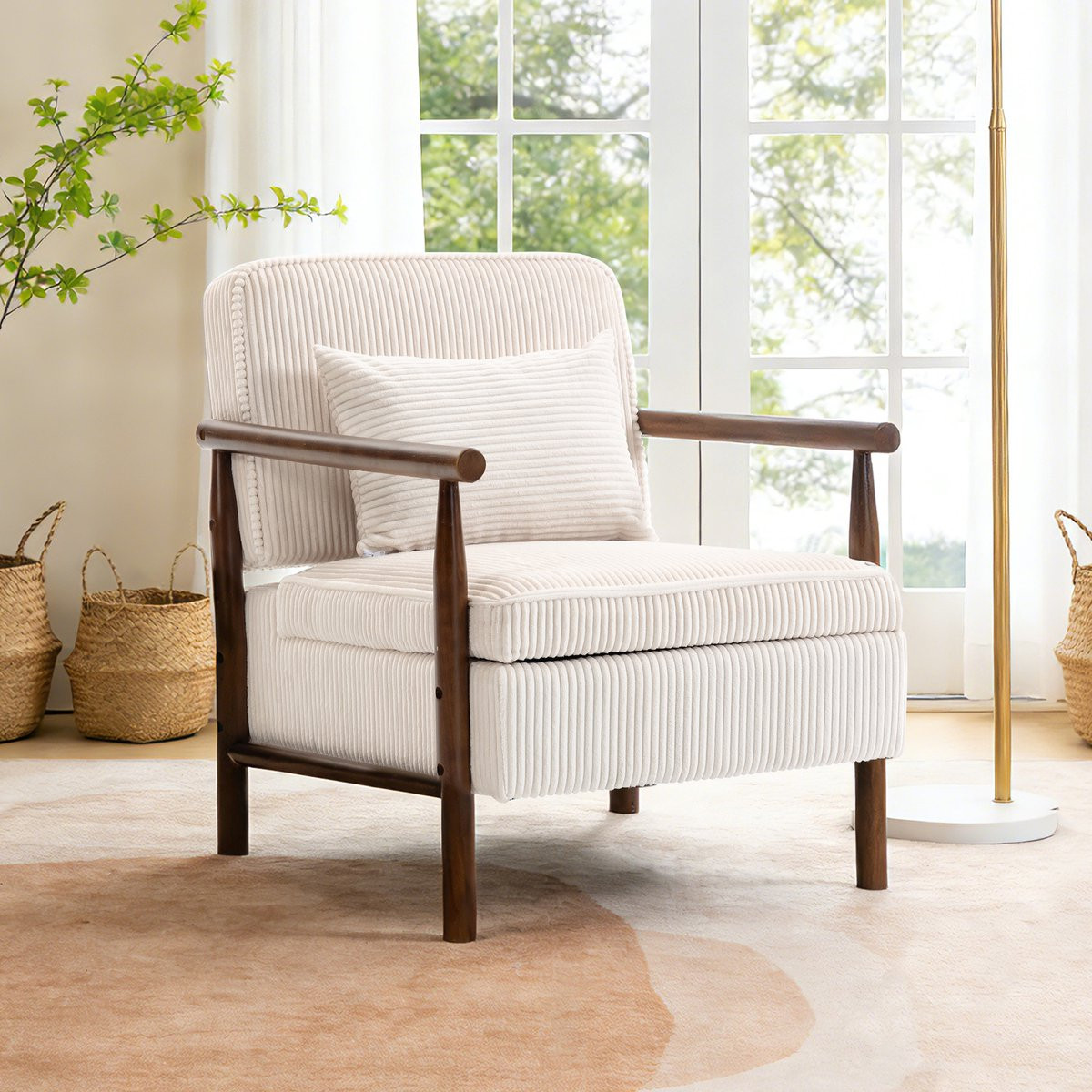 MODENUIT Fauteuil met lendenkussen en opbergruimte - Wit fluweel