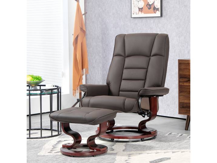 HOMCOM Fauteuil Relax Pivotant Synthétique Marron avec Repose-pied