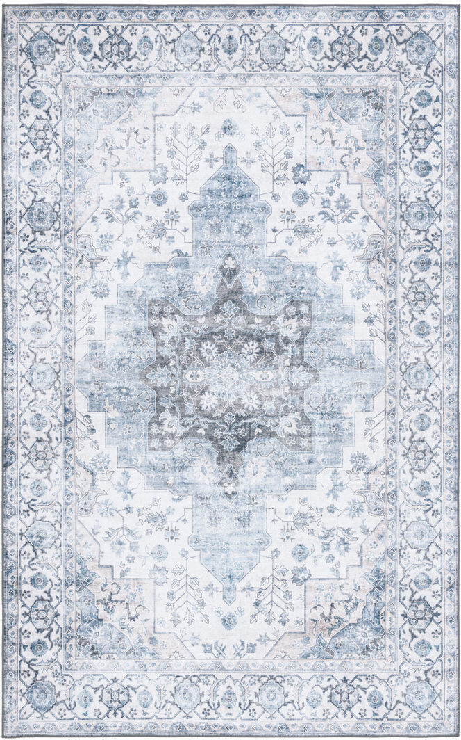 Blue Elephant Mikali Machine Washable Non-Slip Ivory;Blue Rectangle 183 x 274cm