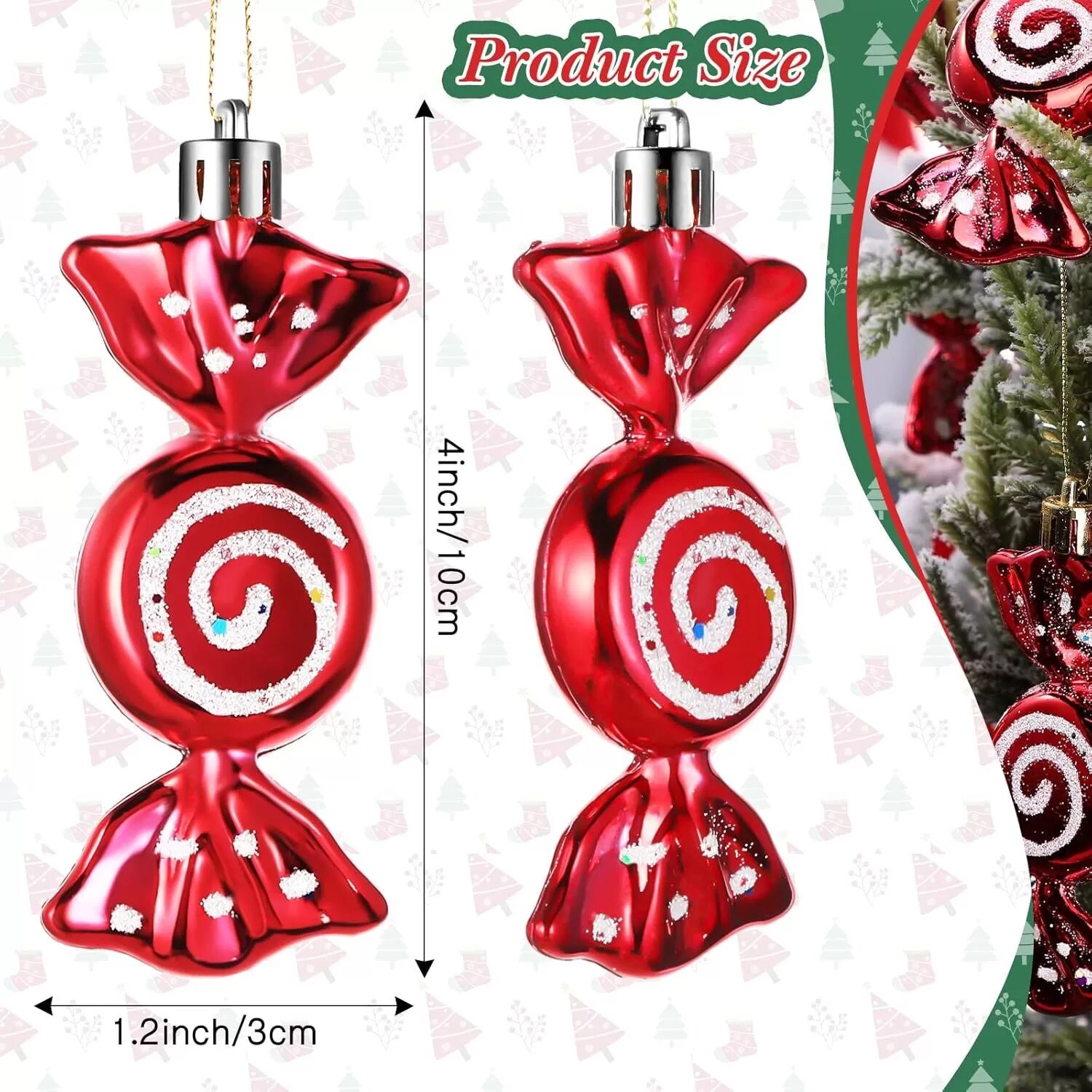 INF Mini Ornements de Bonbons de Noël - Ensemble de 6, Décorations Festives à Suspendre à l'Arbre Rouge