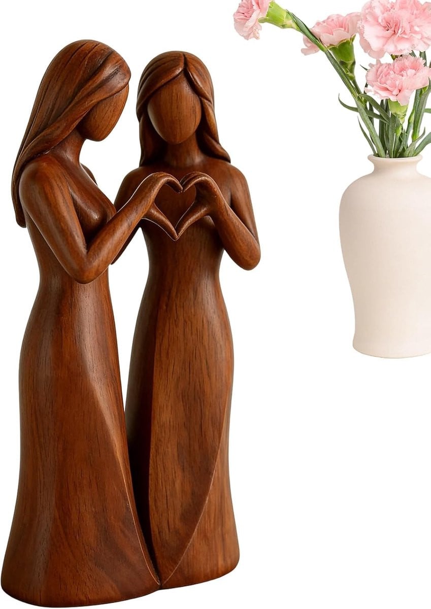 Zusterfiguur Vriendschap - Handbeschilderd Hars Beeldje - Decoratief Accent - Hoogte: 22 cm