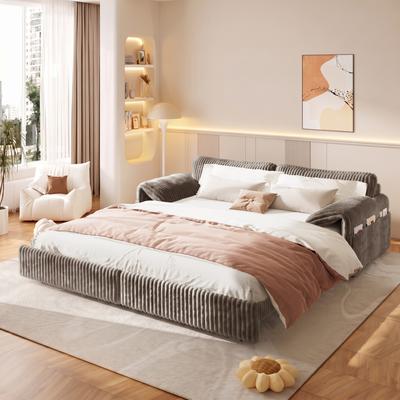 GDFStudio - 3-in-1 Convertible Corduroy Pull Out Sleeper Sofa Bed with Storage Pockets
