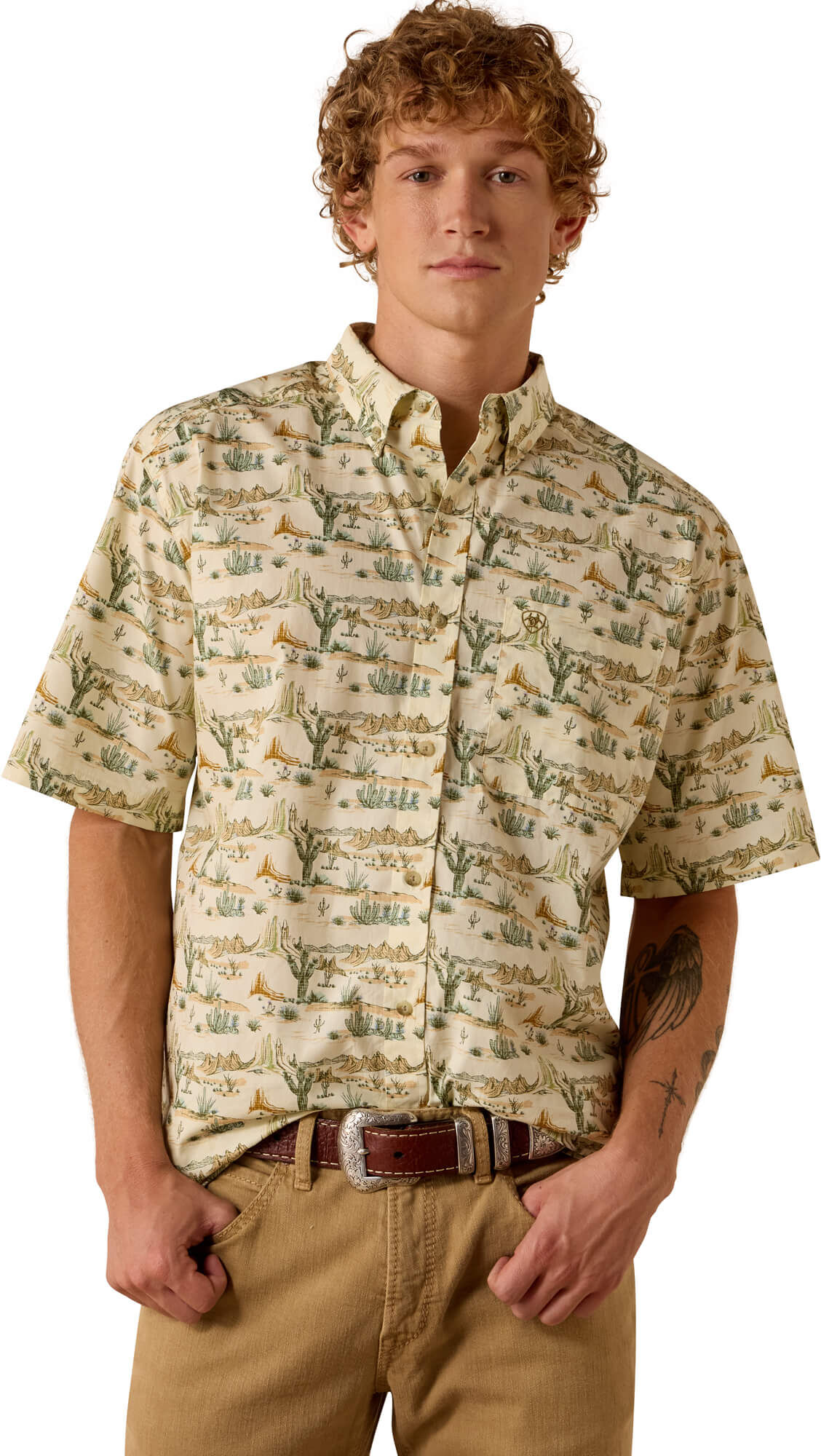 Men's Sable Classic Fit Shirt in Almond Oil Scenic Print, Size: Medium by Ariat