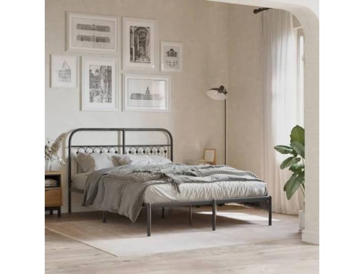 Robustes Stahlbettgestell mit Lattenrost Stauraum Schwarz 140x190 cm Bettgestell mit Kopfteil Metall Schwarz 140x190 cm Stabiles Bett Unterbett Stauraum Lattenrost Ehebett Modernes Gästebett