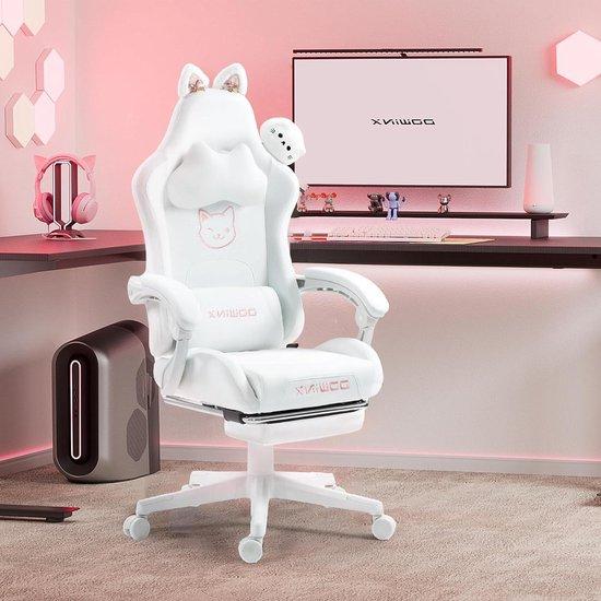 Gaming-Stuhl - Computerstuhl - Für langes Sitzen geeignet - Verstellbare Rückenlehne - 11 cm dickes Sitzkissen - Schneeweiß