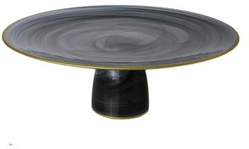 "Alice Pazkus Black Alabaster 13"" Cake Plate With Stem And Gold Trim"