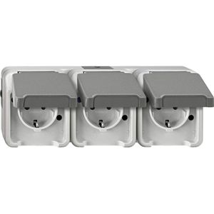 Merten Steckdose Aquastar, IP44, Aufputz, 3-fach, lichtgrau, Feuchtraum, waagerecht