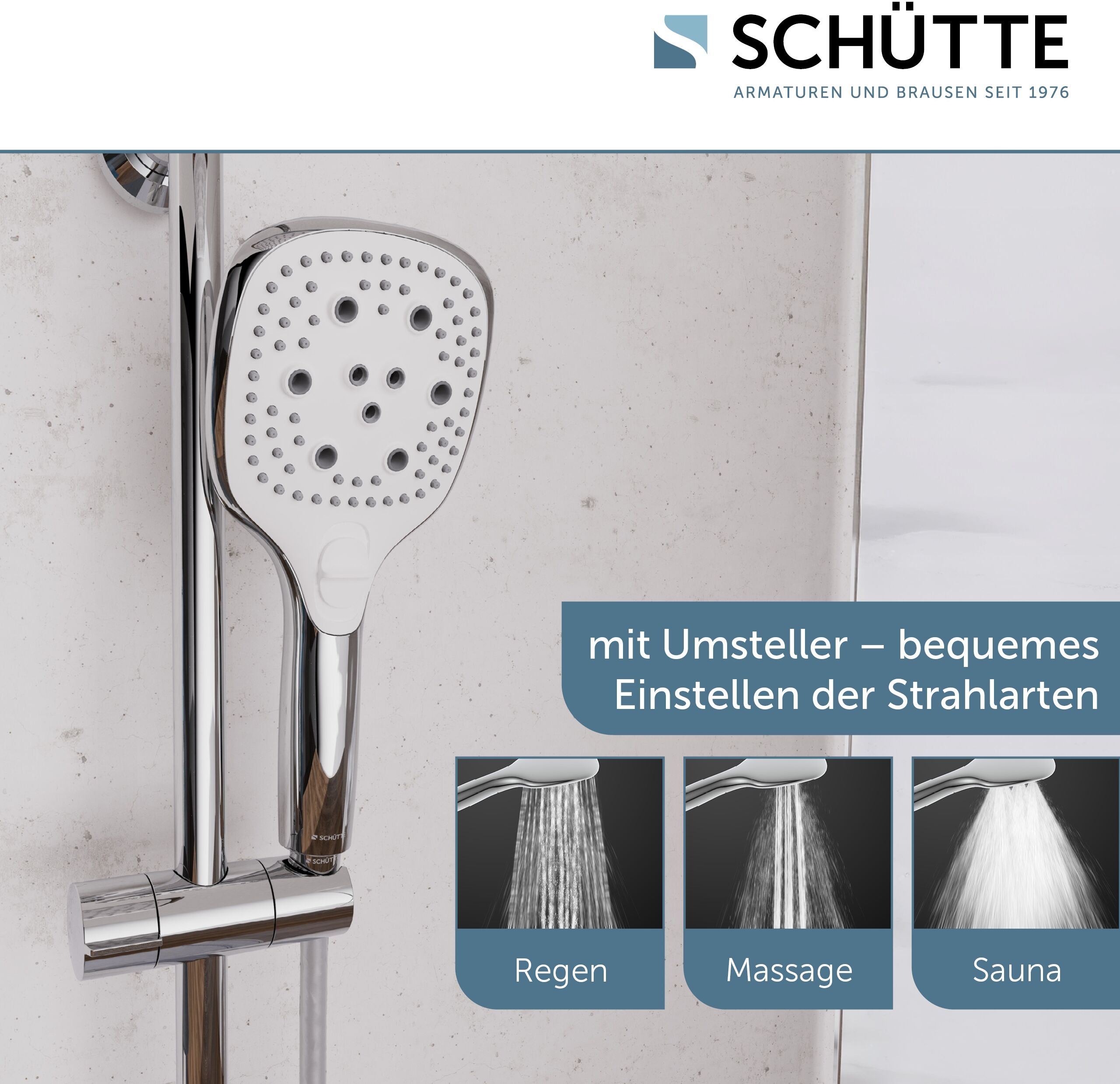 Duschsystem SCHÜTTE "MADEIRA", silber (chromfarben, weiß), H:122,5cm, Edelstahl, Brausegarnituren, Duschsystem, Überkopfbrause-Set, Regendusche, Wellness, Komplett-Set chromfarben, weiß Einheitsgröße
