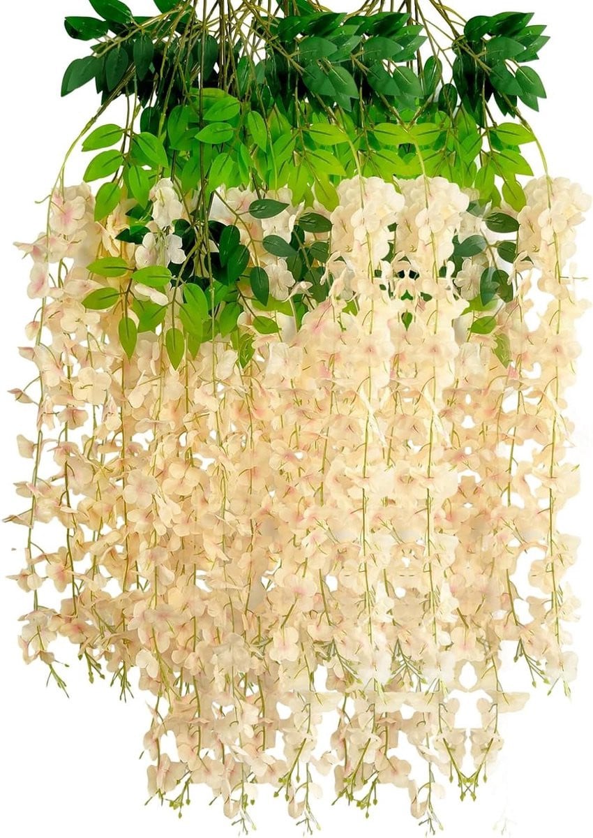 Blauweregen Hangende Kunstbloemen Wijnstokken - 12 stuks - Champagnegoud - 115 cm