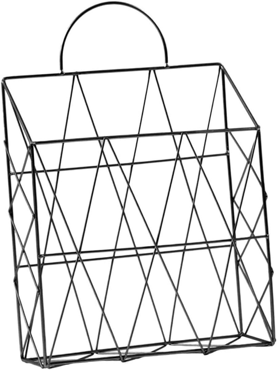 Zwarte wandgemonteerde tijdschriftenhouder en boekenmand van stevig staal, medium