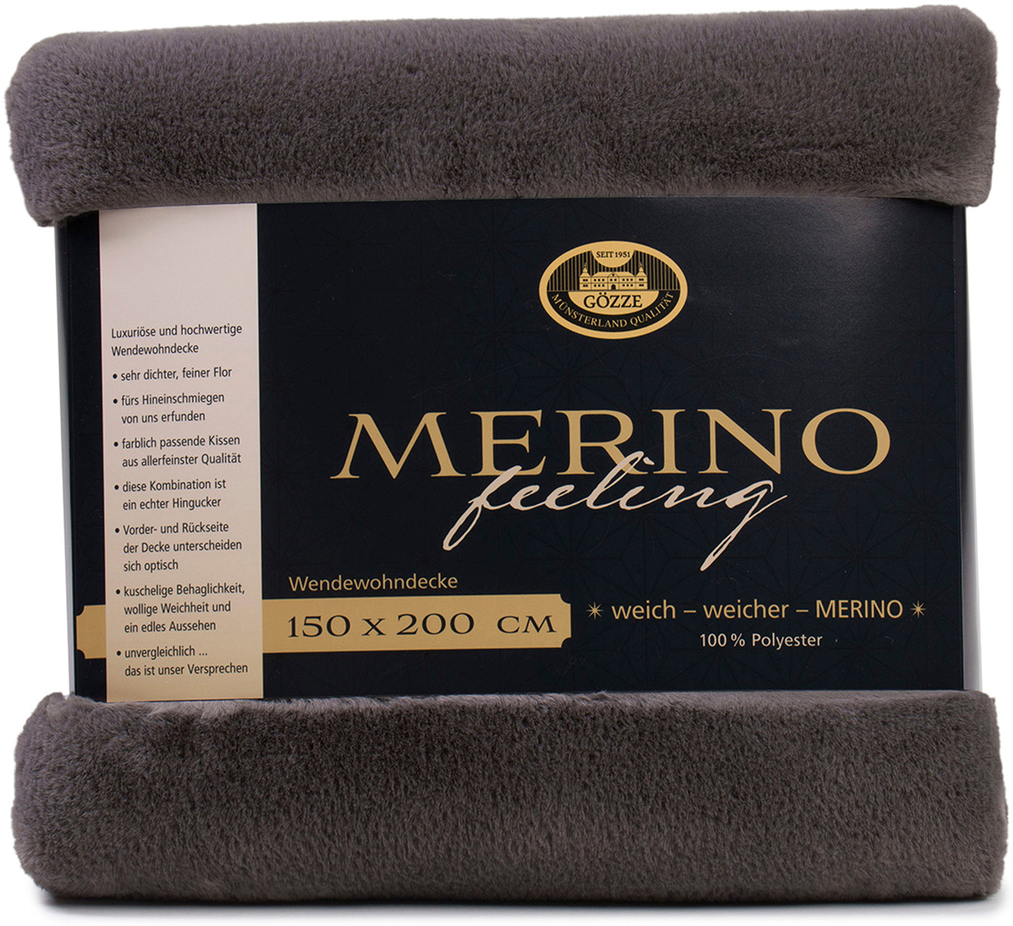 Wohndecke GÖZZE "Merino, kuschelig und weich", grau (anthrazit), B:150cm L:200cm, Polyester, Wohndecken, Wohndecke, kuschelig weich anthrazit B/L: 150cm x 200cm