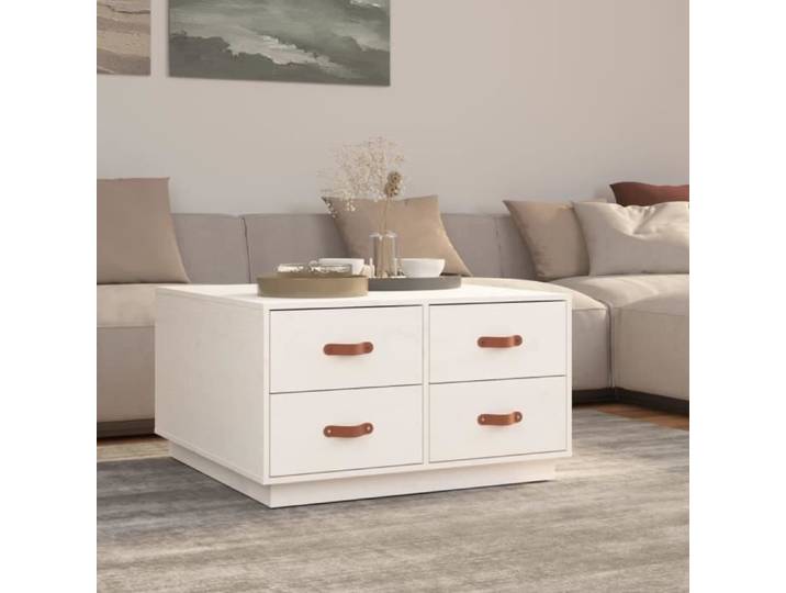 Table basse - ZERODIS - Blanc - Bois massif - 80x80x45 cm