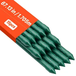 VEVOR Rankhilfe, 15er-Pack, Pflanzstab ⌀16x1705mm, kunststoffbeschichtete Metall-Tomatenstäbe, Pflanzenstütze mit spitzem Ende & rutschfesten Noppen für den Anbau von Kletterpflanzen & Gemüse