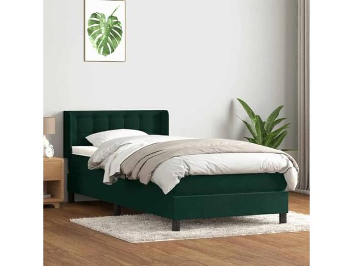 RJPLMFV Samtbett, 80 x 220 cm, mit Kopfteil Lattenrost inklusive, Taschenfederkernmatratze, abnehmbarer Topper, Dunkelgrün