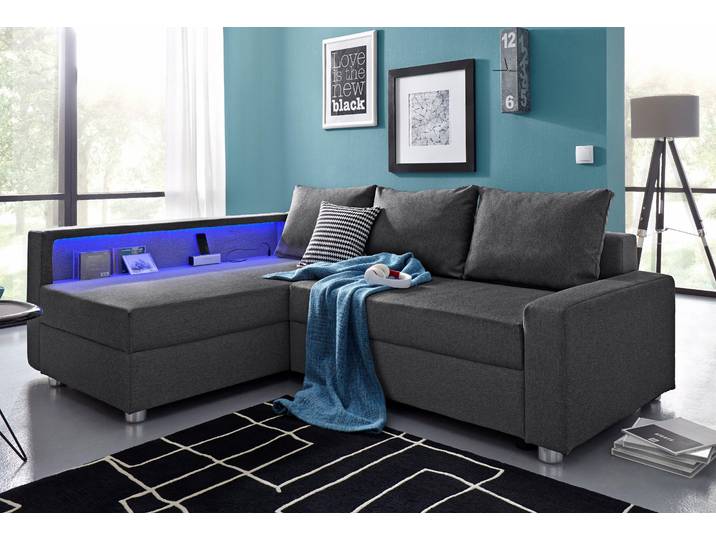 COLLECTION AB Relax L-Form, B: 223 cm Schlaffunktion, Bettkasten, Regal & 1 Zierkissen, optional Licht