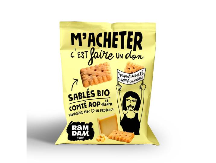 RAMDAM SOCIAL Biscuit Sablé Salé Bio Fromage Comté &amp; Sésame 100 g