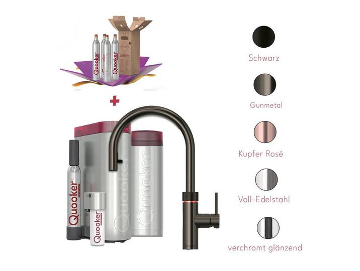 QUOOKER Küchenarmatur Quooker PRO3 & CUBE, Flex inkl. Cube-Filter (4x CO₂ gratis) (Spar-Set, Armatur mit PRO3 und CUBE für kochendes, gekühltes, sprudelndes Wasser) Kochendwasser, Sprudel, stilles wasser, Kindersicherung, Flexschlauch