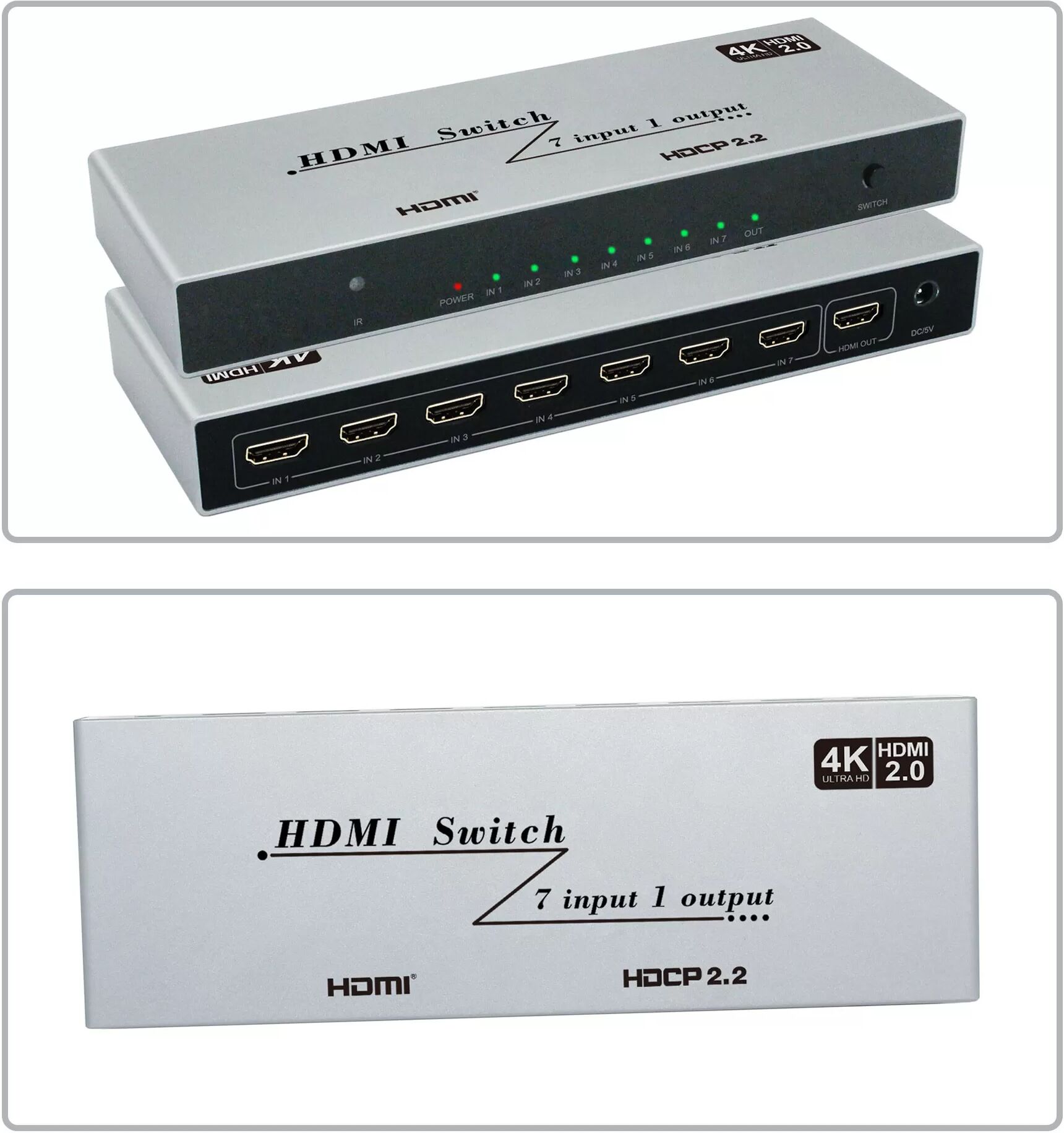 INF YZ-A072-V0 4K HDMI Switcher 7 in 1 Out mit IR-Fernbedienung