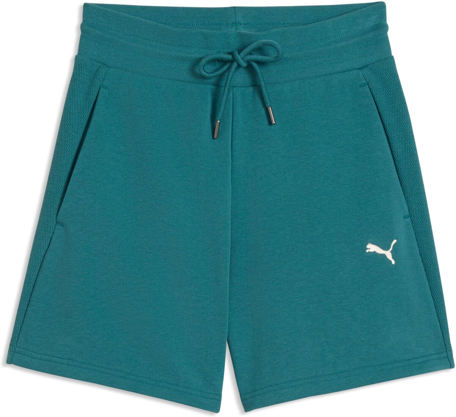 Trainingsshorts PUMA "CLASS HIGH-WAIST SHORTS 5" TR", Damen, Gr. S, N-Gr, grün (emerald ice), Sweatware, Obermaterial: 68% Baumwolle, 32% Polyester, unifarben, regular fit kurz, Hosen Trainingsshorts, mit Eingrifftaschen, sportlicher Stil, Regular Fit eme