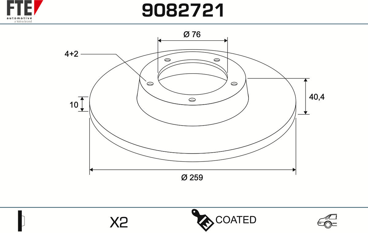 Fte Bremsscheibe 9082721 Hinterachse Voll 259mm 10mm Für Hyundai (Beijing)