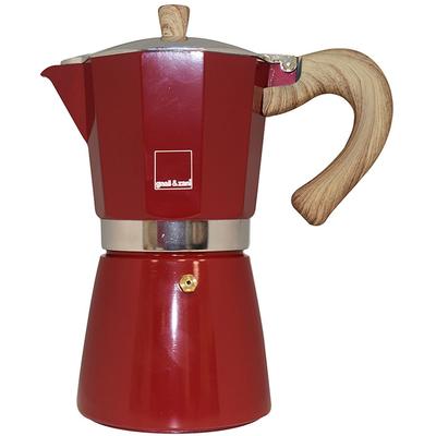 Espressokocher GNALI & ZANI "Venezia", rot, 3, Kaffeemaschinen, Aluminium mit Softtouch-Griff in Holzoptik, Induktion