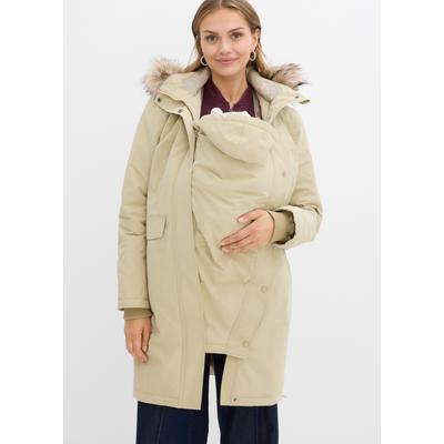 Umstandsmantel BONPRIX, Damen, Gr. 42, beige (rauchkhaki), Obermaterial: 100% Polyester. Futter: 100% Polyester. Wattierung: 100% Polyester, bequem, Mäntel, mit abnehmbarem Trageeinsatz, mittelwarm wattiert, bequeme Passform