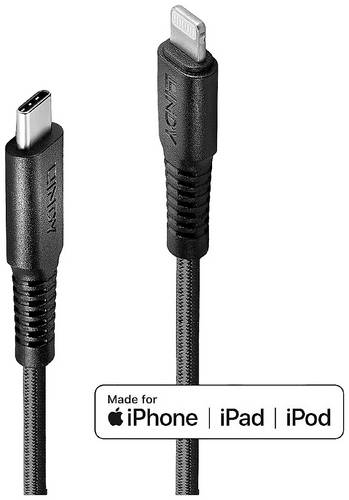 LINDY USB-Kabel USB 2.0 Apple Lightning Stecker, USB-C Stecker 3.00 m Schwarz 31288