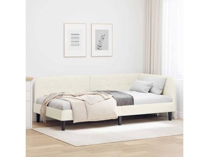 Samt L Form Tagesbettrahmen Sofa Bett Schlafzimmer Gästezimmer Creme 90 x Eckbettgestell mit Kopfteil Creme 90x200 cm Samt Tagesbett L-Form Sofa Lattenrost Gästebett
