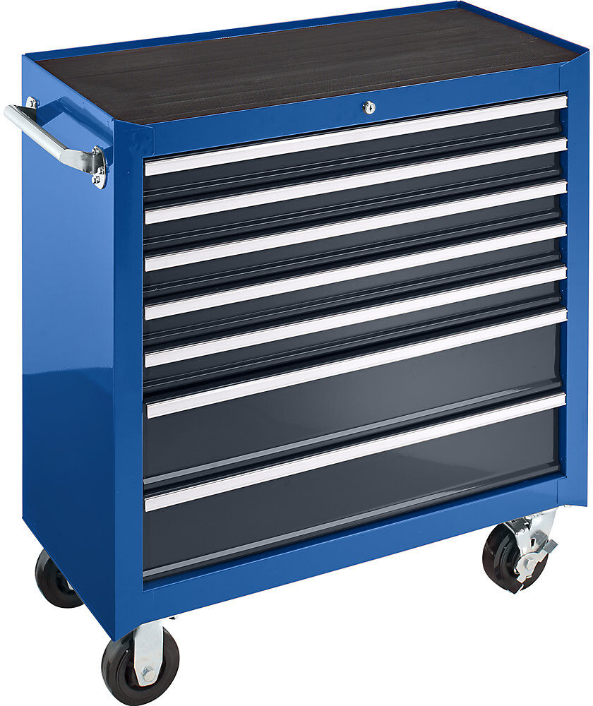 kaiserkraft Werkstattwagen, HxBxT 1010 x 914 x 458 mm, 7 Schubladen, blau