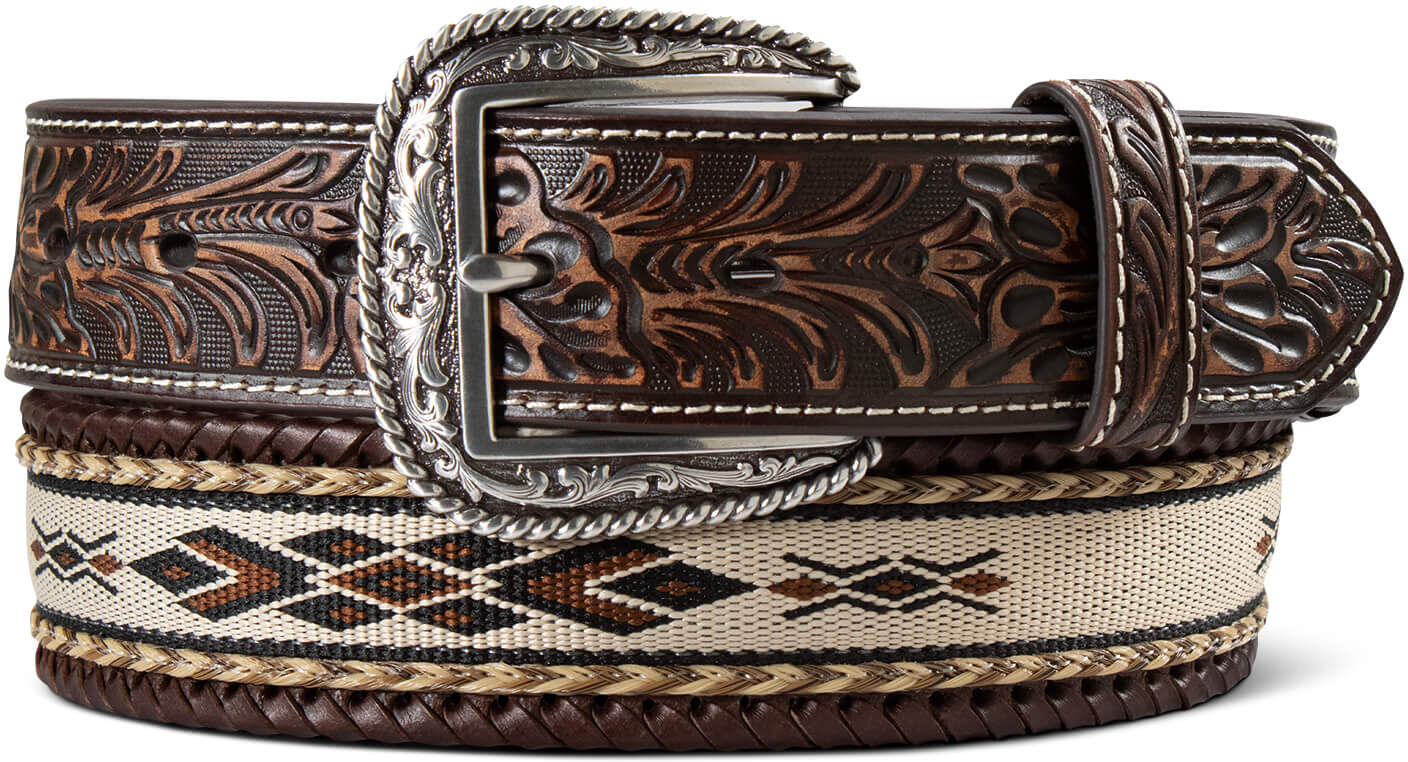 Hair On Whip Stitch Belt in Brown, Size: 36 by Ariat