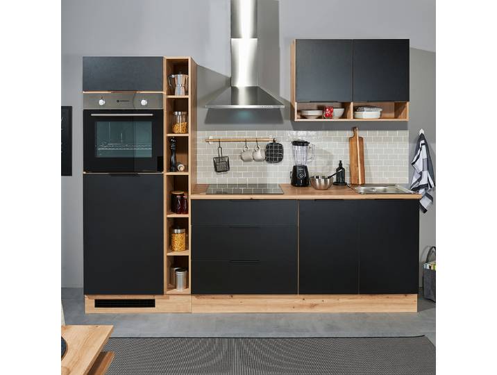 Kitchenette autonome Kalcu 250 cm 250 x 211 x 60cm Marron/Noir/Noir Sans électroménager
