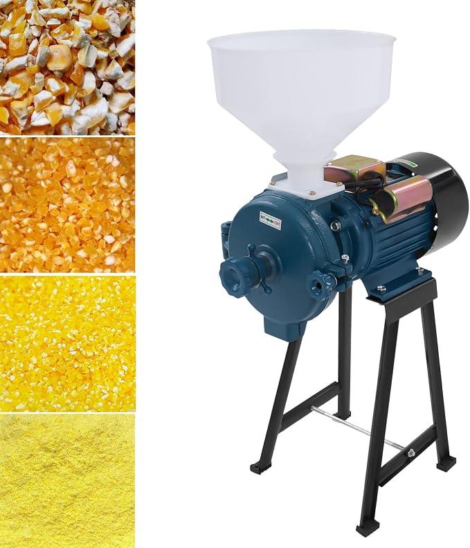 Elektrisch Getreidemühle Kornmühle mit Trichter Schrotmühle Zerkleinerer Grain Mill Kommerzielle elektrische Mühle kann Reis Weizen Sorghum und Kaffee (Blau)