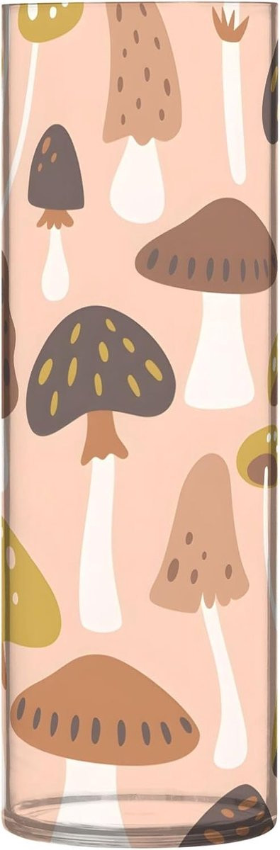 Decoratieve Cilinder Vaas met Beige Paddenstoelen - Hoogte: 30 cm