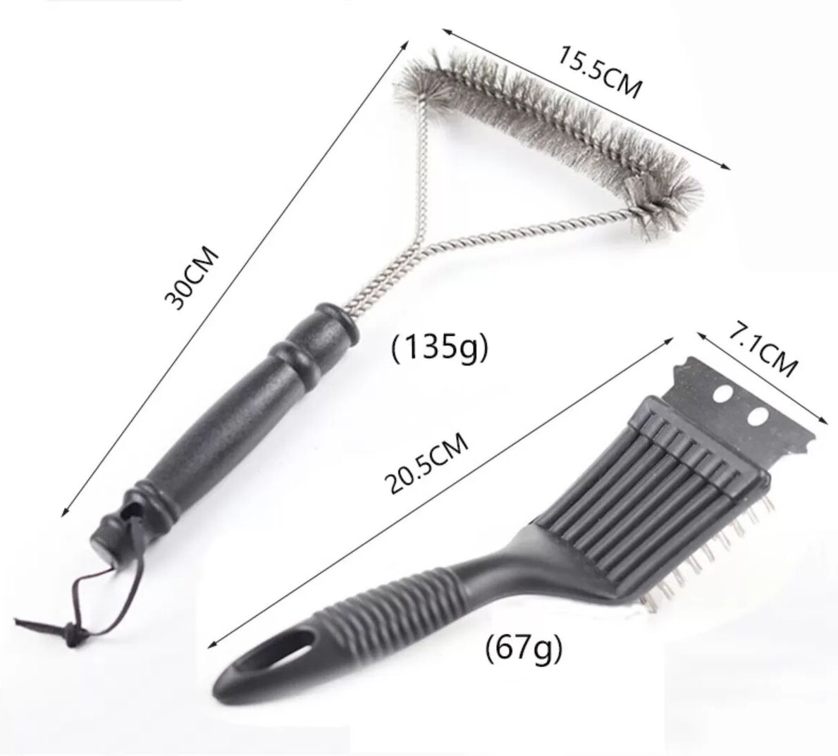 INF Lot de 2 brosses de nettoyage pour grille en acier inoxydable - fil en spirale + queue pointue, poignée ABS pour barbecue