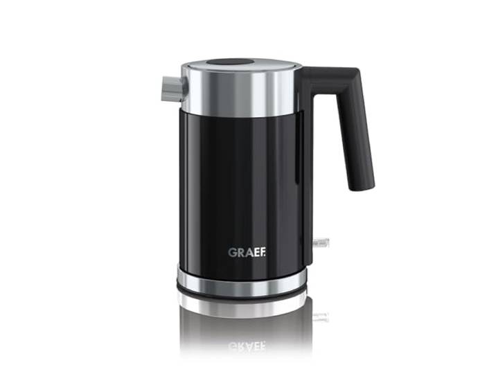 GRAEF. Edelstahl Wasserkocher WK402 Schwarz mit 1 Liter Fassungsvermögen, Kalkfilter abnehmbar, 360° Zentralkontakt, automatische Abschaltung