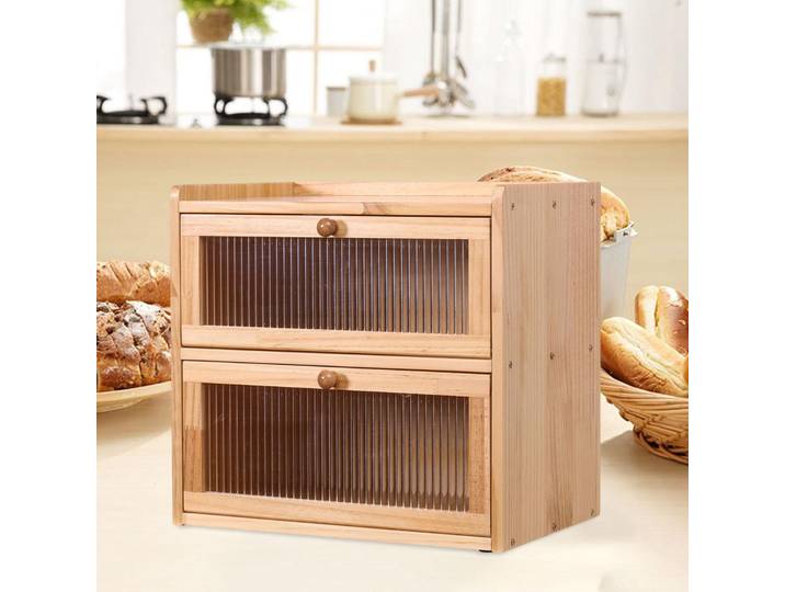 Boîte à pain pour comptoir de cuisine, 2 couches, cadeau Unique avec couvercle rabattable, conteneur de rangement en bois, porte-pain, boîte à pain de ferme
