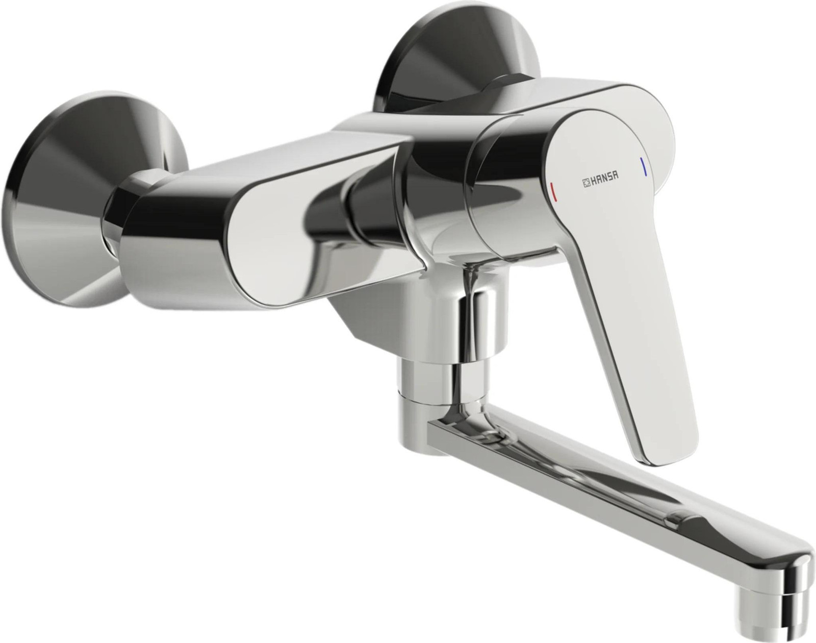 Hansa Armaturen Hansapolo wandmontage spoelbak- en warmwaterbatterij model 5161 verchroomd met draaibare uitloop en safety stop