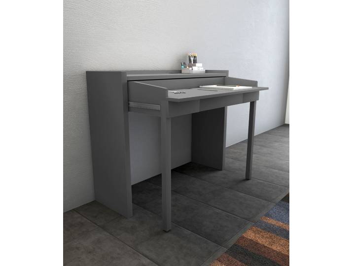 Schreibtisch WOODMAN Desk 16 , grau, B:110cm H:87cm T:35cm, Tische, Schreibtisch, skandinavisches Design, Home Office, praktisch ausziehbar, FSC